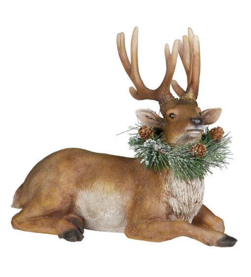 Sitting Deer with Wreath