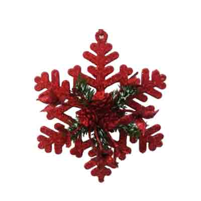 6" Red Snowflake with Pine Cone