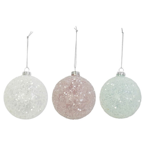 Icy Bead Glass Bauble 80mm