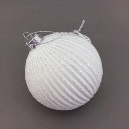 White Bauble with Silver Glitter