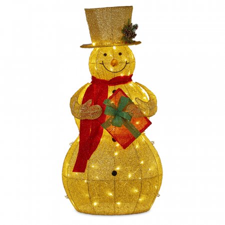Gold Mesh Snowman with Lights