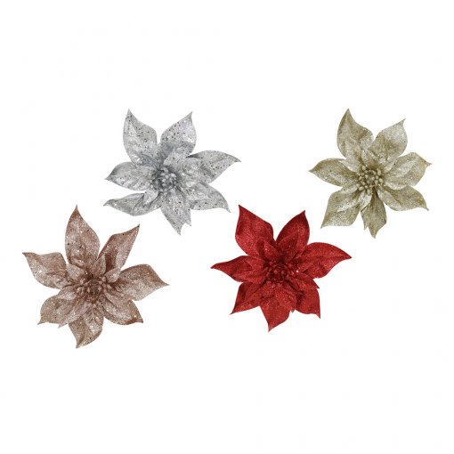 Glitter Poinsettia Clip 20cm