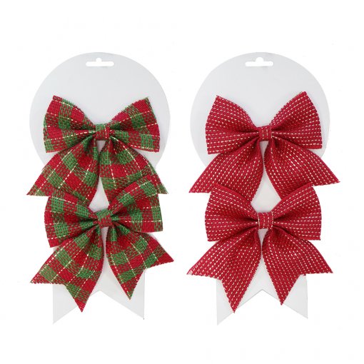 Fancy Fabric Bows W/Gold 2pk