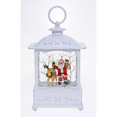 Lantern White Santa & Deer