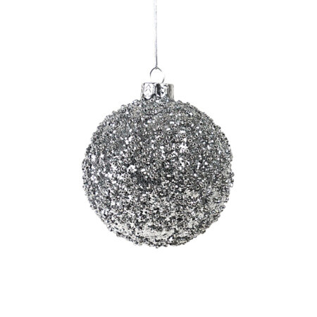 GLASS BALL SILVER WITH SILVER BEADS