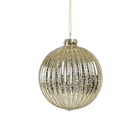 GLASS BALL CLEAR CHAMPAGNE RIBBED