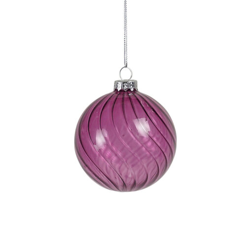 GLASS BALL CLEAR FUSCHIA SWIRL